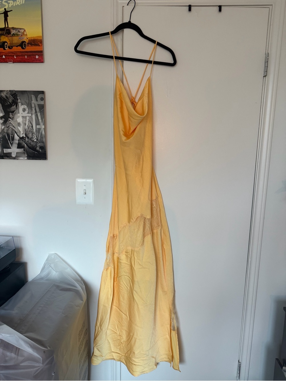 Meshki Yellow Lace-Trim Satin Slip Dress - Picture 2 of 3